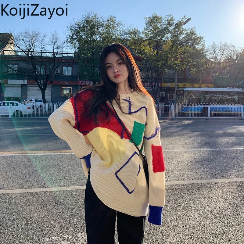 Koijizayoi Casual Loose Women Sweater Graffiti Long Sleeves O Neck Fashion Outwear Ladies Patchwork Jumpers Chic Korean Pullover
Koijizayoi Casual Loose Women Sweater Graffiti Long Sleeves O Neck Fashion Outwear Ladies Patchwork Jumpers Chic Korean Pullover