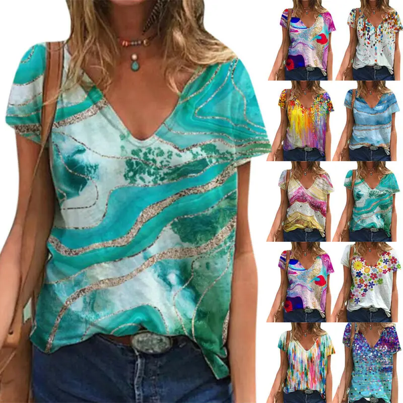 VICABO Woman Tshirts Ladies Summer Women Clothing Casual V-Neck Print T-Shirt Short Sleeve Pullover Tops Graphic T Shirts 2021
VICABO Woman Tshirts Ladies Summer Women Clothing Casual V-Neck Print T-Shirt Short Sleeve Pullover Tops Graphic T Shirts 2021