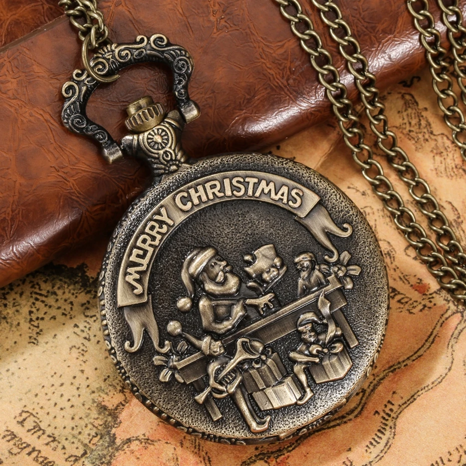 Бронзовые часы с изображением Санты Клауса кварцевые карманные ожерелье