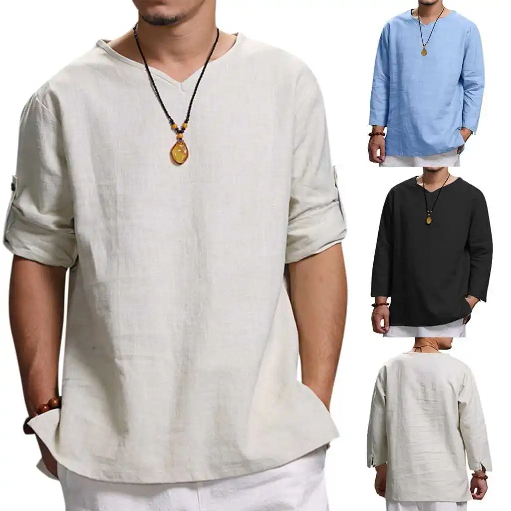 Men's Summer New Pure Cotton And Hemp Top Comfortable Fashion Blouse Top V-Neck Casual linen Homme Long sleeve solid Tshirts
Men's Summer New Pure Cotton And Hemp Top Comfortable Fashion Blouse Top V-Neck Casual linen Homme Long sleeve solid Tshirts