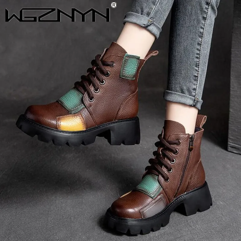 Genuine PU Leather Mixed Colors Shoes Women Boots 2021 New Brand Autumn Winter Round Toe Zip Retro Handmade Leisure Ankle Boots
Genuine PU Leather Mixed Colors Shoes Women Boots 2021 New Brand Autumn Winter Round Toe Zip Retro Handmade Leisure Ankle Boots