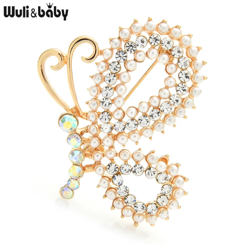 

Wuli&baby Pearl Rhinestone Flying Butterfly Brooches Women Unisex 2-color Insects Party Office Brooch Pins Gifts