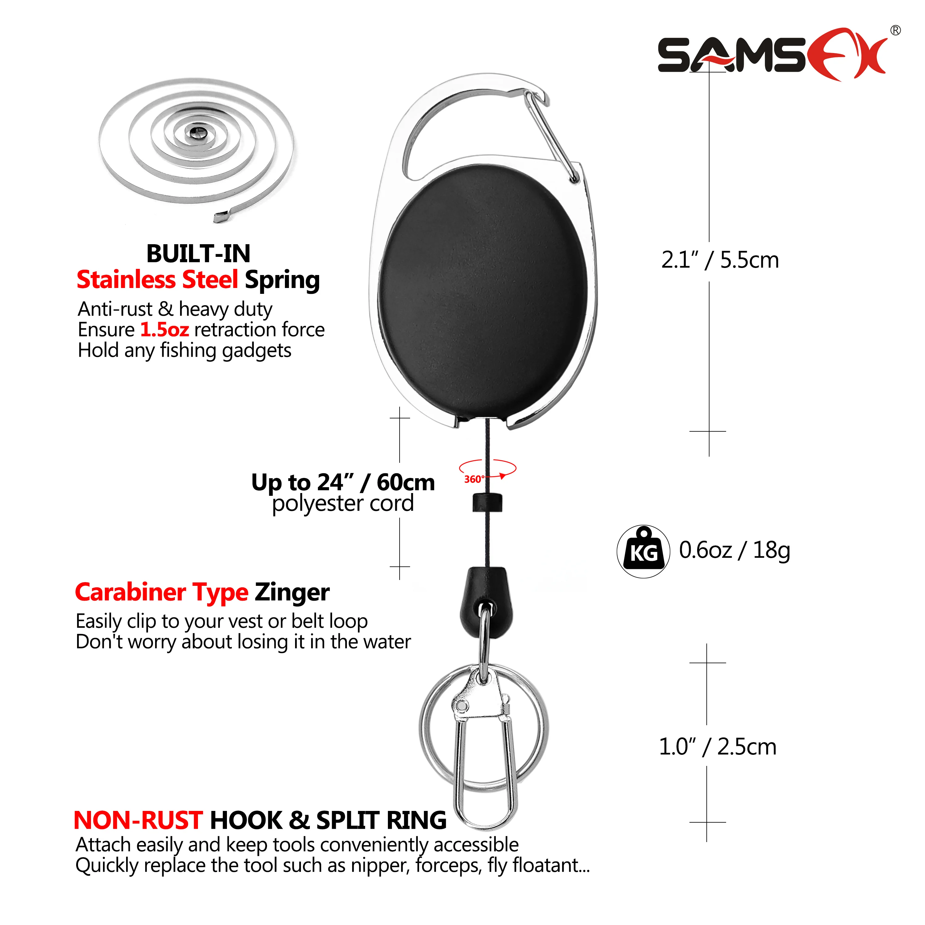 Ретрактор SAMSFX Fly рыболовные кусачки и Zinger комбинированный выдвижной держатель