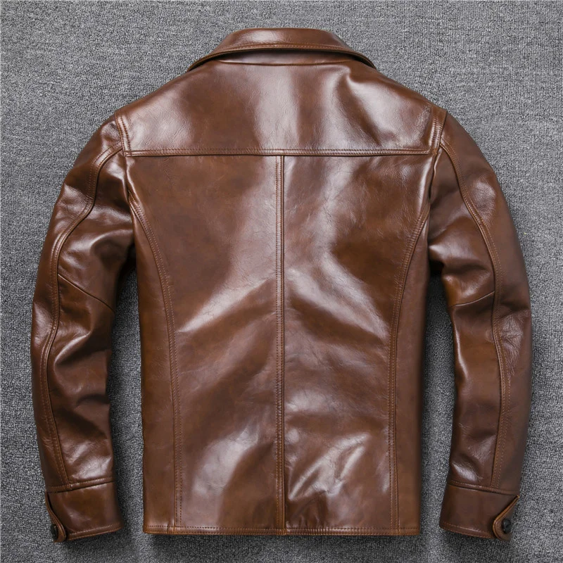 

2021 коричневая Повседневная стильная мужская кожаная куртка, модель 5XL, однобортное осеннее приталенное пальто из натуральной воловьей кожи
