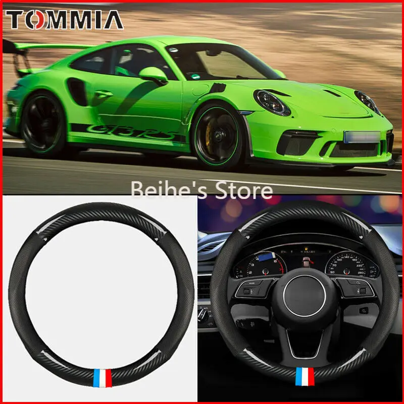 38cm Black Leather Carbon Fiber Car Steering Wheel Cover For Porsche 911 2012-20
38cm Black Leather Carbon Fiber Car Steering Wheel Cover For Porsche 911 2012-20
