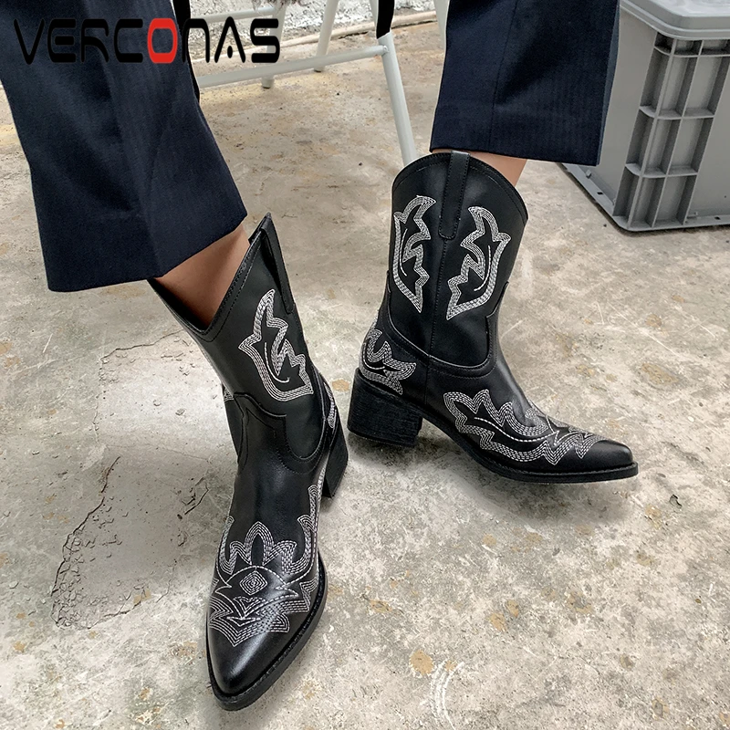 VERCONAS Women Mid-Calf Boots Brand Fashion Cool Genuine Leather Autumn Winter Retro Casual Embroider Short Western Boots Woman
VERCONAS Women Mid-Calf Boots Brand Fashion Cool Genuine Leather Autumn Winter Retro Casual Embroider Short Western Boots Woman