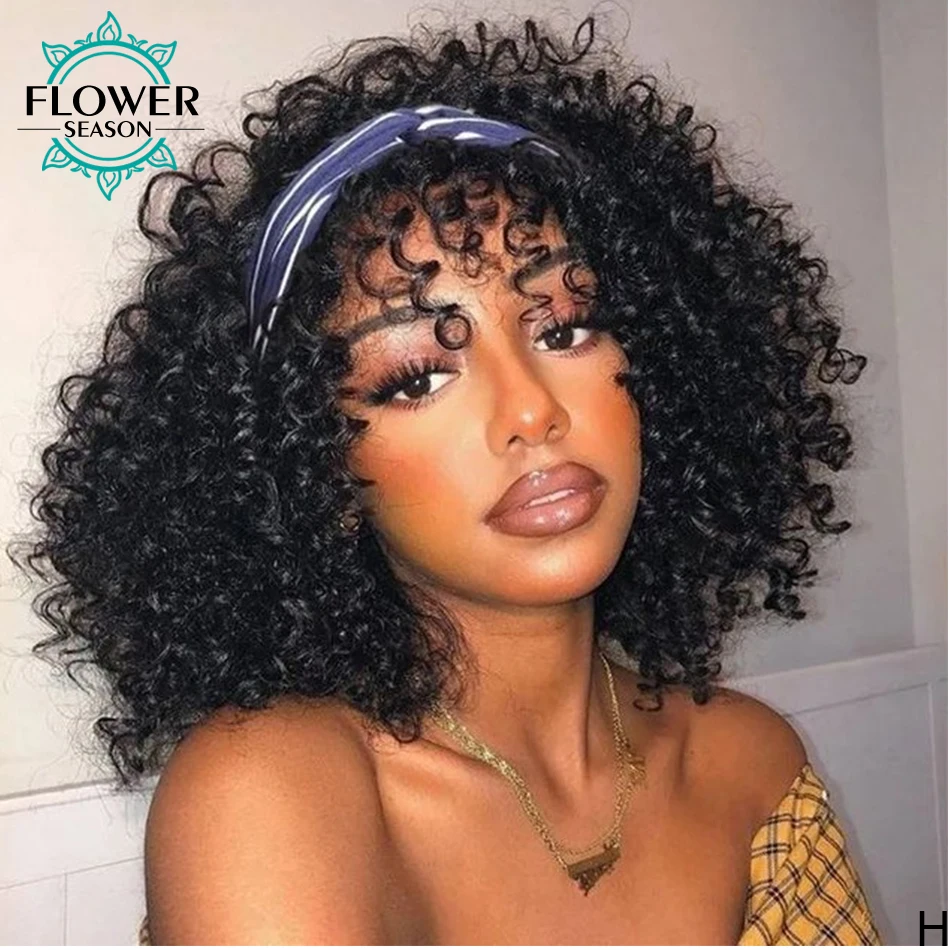 200 Density Funmi Curly Human Hair Wig With Bangs Scalp Top Full Machine Made Wigs Remy Peruvian Hair Natural Color FlowerSeason 
200 Density Funmi Curly Human Hair Wig With Bangs Scalp Top Full Machine Made Wigs Remy Peruvian Hair Natural Color FlowerSeason