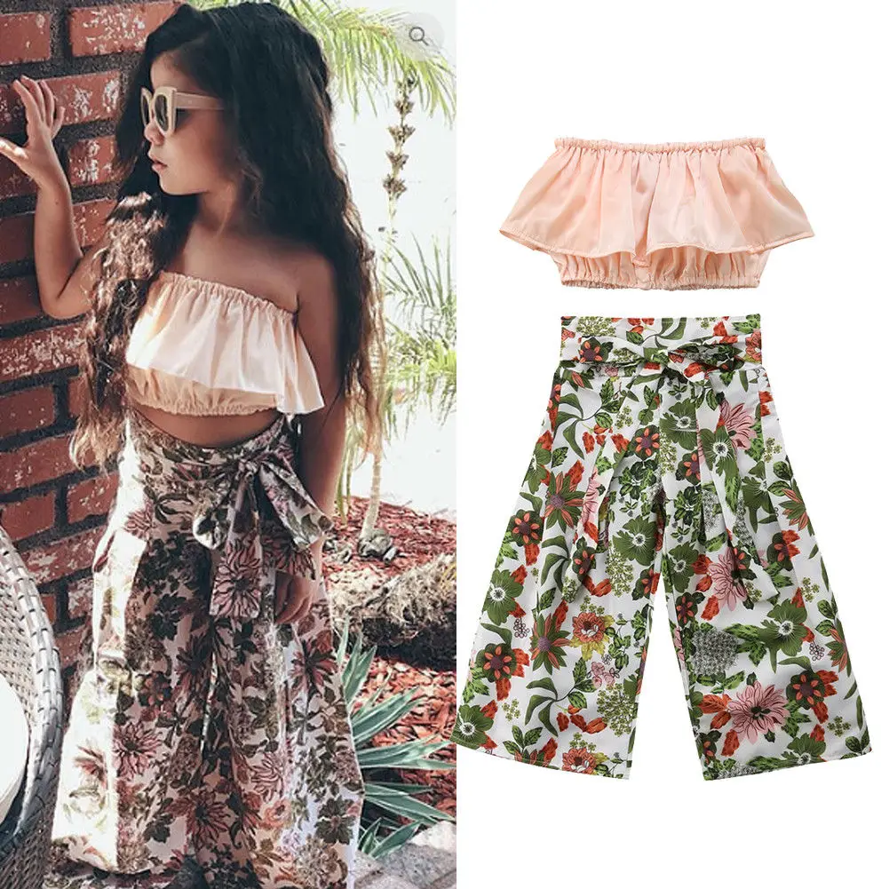 2 шт., детский летний костюм с открытыми плечами и широкими штанинами 
2 шт., детский летний костюм с открытыми плечами и широкими штанинами