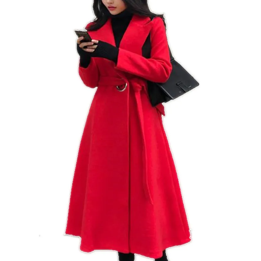 Autumn winter elegant skirt style long woolen overcoat women temperament slim belted wool blends outwear
Autumn winter elegant skirt style long woolen overcoat women temperament slim belted wool blends outwear