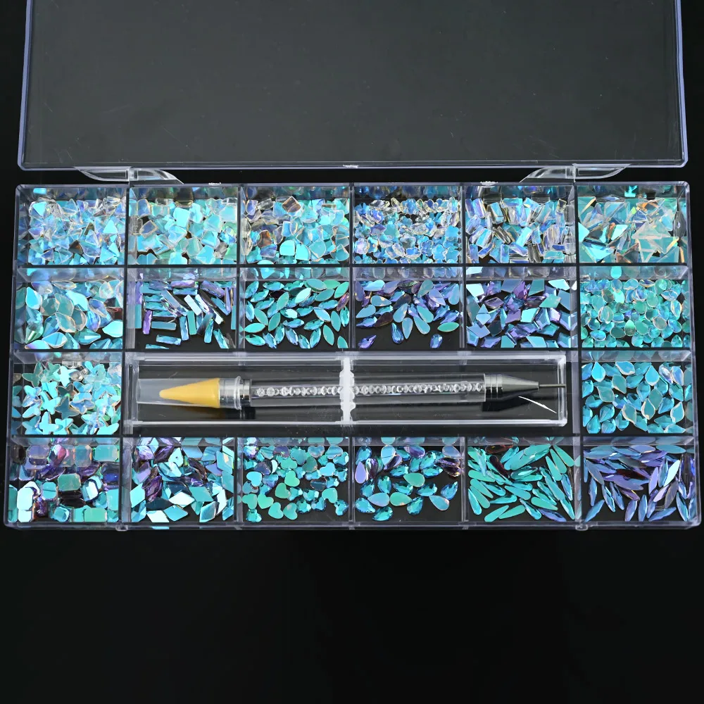 

1 Box Nail Rhinestones +1pc Dotting Pen Picker Flatback Crystal Multi-Shapes Accessories Nail Art Decoration Glass Stones VI-E5