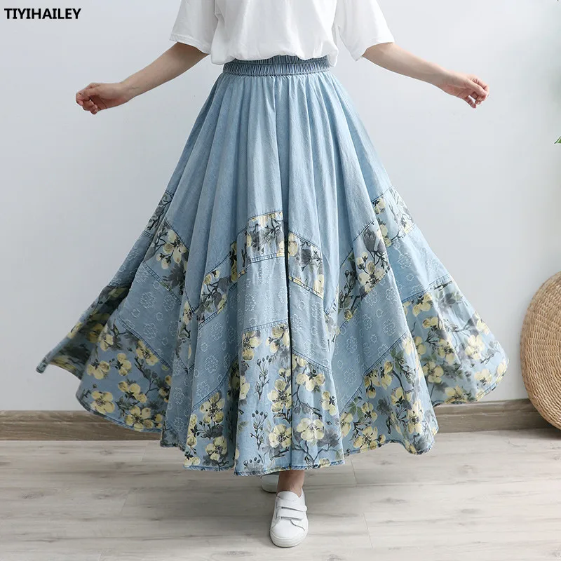 TIYIHAILEY Free Shipping 2022 Long Maxi A-line Skirt Women Elastic Waist Spring Autumn Denim Jeans Vintage Skirt Print Big Hem
TIYIHAILEY Free Shipping 2022 Long Maxi A-line Skirt Women Elastic Waist Spring Autumn Denim Jeans Vintage Skirt Print Big Hem