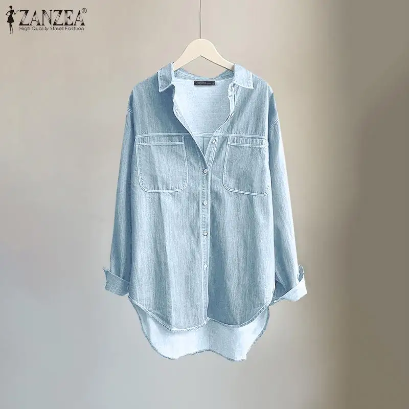 2022 Autumn Vintage Denim Blue Shirts ZANZEA Women Fashion Blouse Long Sleeve Tunic Tops Oversized Casual Solid Blusa Femininas
2022 Autumn Vintage Denim Blue Shirts ZANZEA Women Fashion Blouse Long Sleeve Tunic Tops Oversized Casual Solid Blusa Femininas