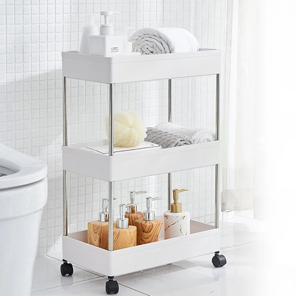 3 Tier Movable Slim Storage Cart Mobile Shelving Unit Organizer Slide Out Rolling Utility Rack for Kitchen Bathroom | Дом и сад