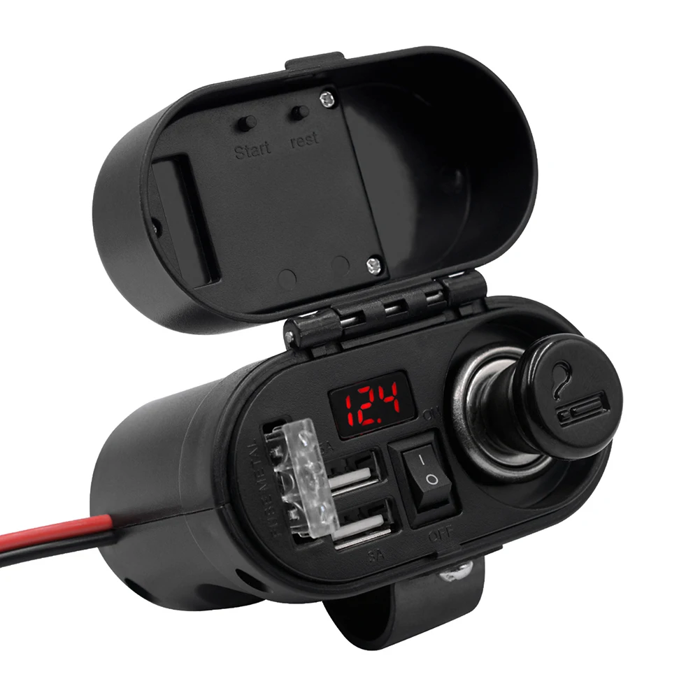 Multifunctional 3.1A Motorcycle Dual USB Charger with Waterproof Cover with Cigarette Lighter Socket Clock
Multifunctional 3.1A Motorcycle Dual USB Charger with Waterproof Cover with Cigarette Lighter Socket Clock