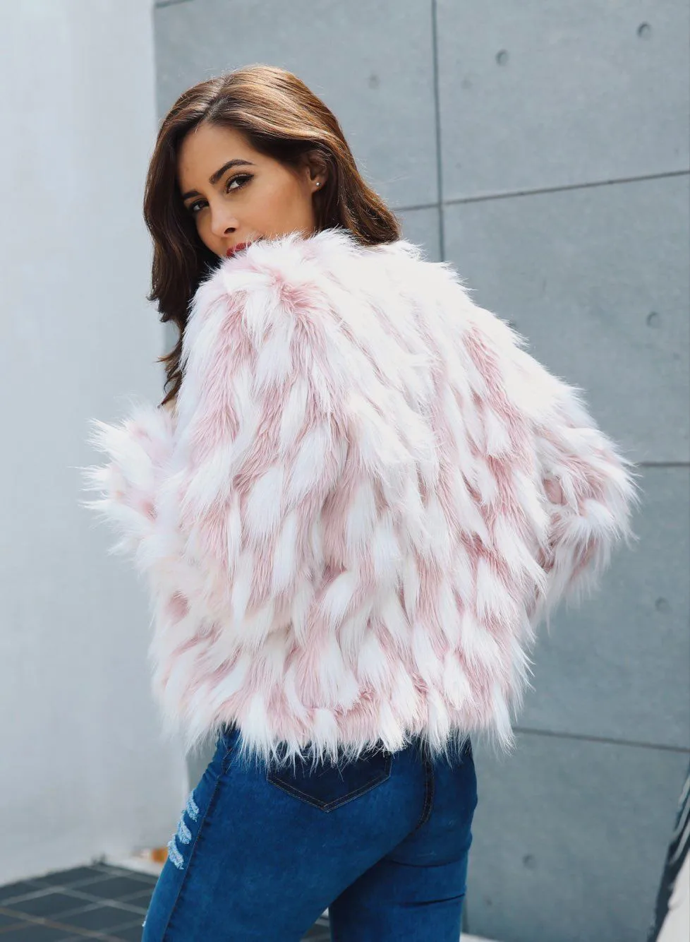 Women Pink Faux Fake Fur Coat Autumn Winter Thick Warm Overcoat Jacket Fashion Elegant New Arrival Big Size Hot Sale | Женская одежда