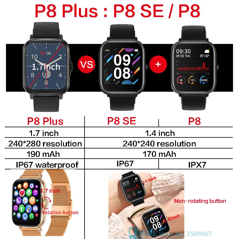 NEW P8 Plus Smart Watch 2021 Women Men 1.7'' Full Touch Smartwatch Fitness Tracker Bluetooth Waterproof Bracelet for Android IOS
NEW P8 Plus Smart Watch 2021 Women Men 1.7'' Full Touch Smartwatch Fitness Tracker Bluetooth Waterproof Bracelet for Android IOS