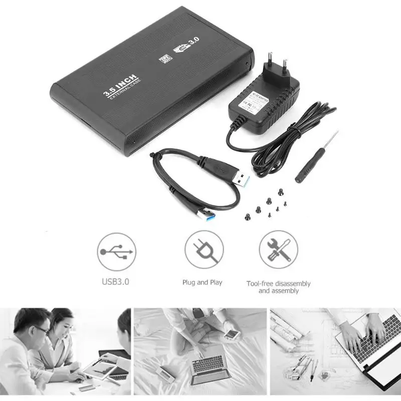 3.5 inch USB 3.0 2.0 to SATA Disk Case HDD SSD Case 6Gbps SATA External Hard Drive Enclosure Box With EU US UK Power Adapter
3.5 inch USB 3.0 2.0 to SATA Disk Case HDD SSD Case 6Gbps SATA External Hard Drive Enclosure Box With EU US UK Power Adapter