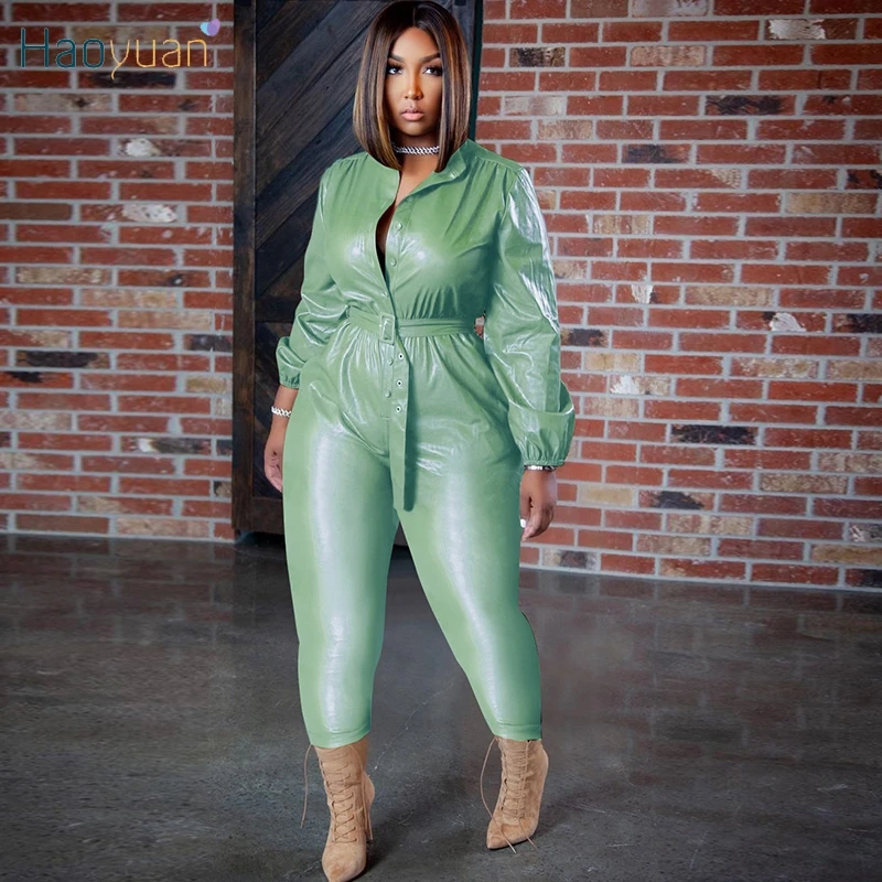 HAOYUAN Sexy Pu Leather Bodycon Jumpsuit Button Up Belt Y2k Clothing Long Sleeve Fall Outfits One Piece Night Club Wear Rompers
HAOYUAN Sexy Pu Leather Bodycon Jumpsuit Button Up Belt Y2k Clothing Long Sleeve Fall Outfits One Piece Night Club Wear Rompers