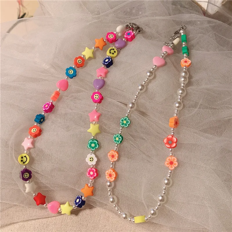 Bohemian Handmade Polymer Clay Beads Necklace Women Girls Simple Fashion Lovely Flower Pearl Smiley Face Necklace Choker Jewelry
Bohemian Handmade Polymer Clay Beads Necklace Women Girls Simple Fashion Lovely Flower Pearl Smiley Face Necklace Choker Jewelry