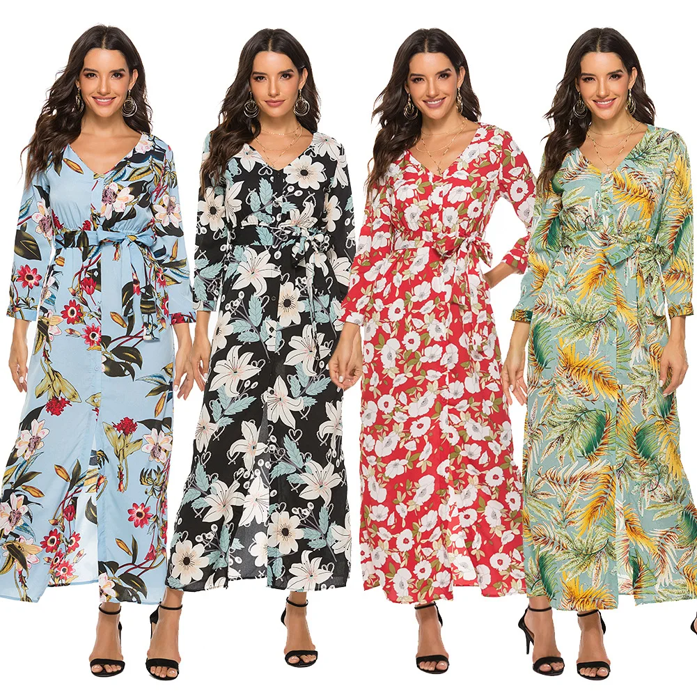 Boho Bohemian Women Beach Dress Female Long Sleeve V Neck Sexy Dresses Belt 2020 Print Floral Flower Split Long Dresses Lady
Boho Bohemian Women Beach Dress Female Long Sleeve V Neck Sexy Dresses Belt 2020 Print Floral Flower Split Long Dresses Lady