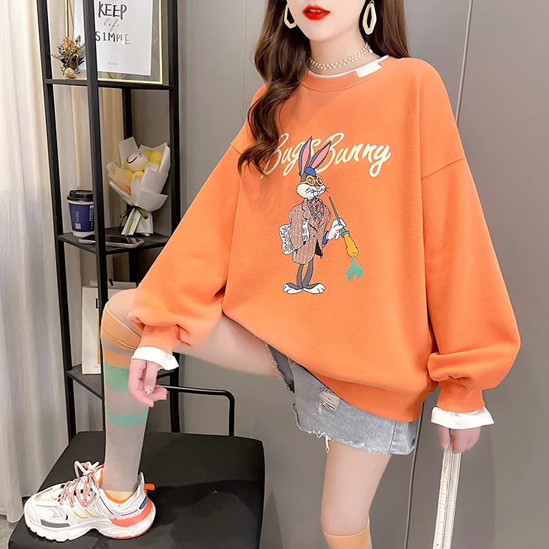 Cotton Plus Size Women's Spring Autumn Long-sleeved Sweater Women Loose Fake Two-piece Tops Cartoon Printing Sweatshirt Women
Cotton Plus Size Women's Spring Autumn Long-sleeved Sweater Women Loose Fake Two-piece Tops Cartoon Printing Sweatshirt Women