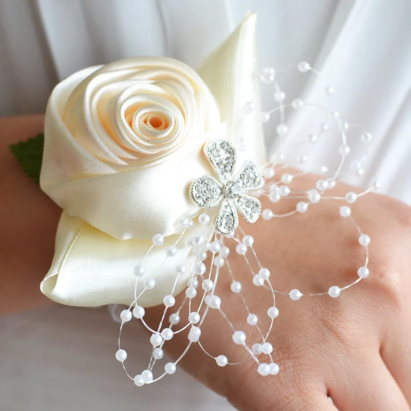 

Свадебный цветок Роза шелковая лента для невесты корсаж ручной декоративный браслет для подружки невесты занавес лента зажим букет