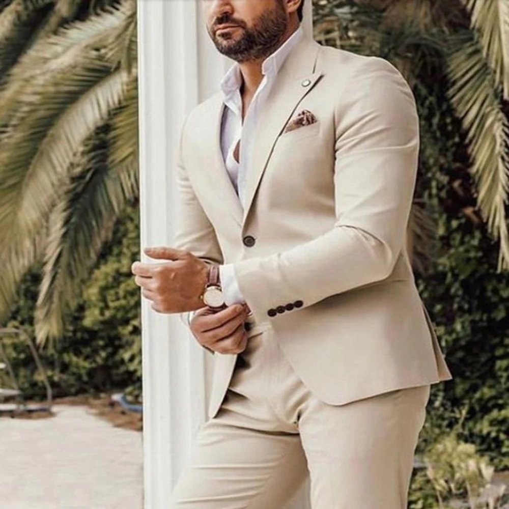 Beige Wedding Tuxedos Groom Wear Blazer Business Men Suits Latest Design 2 Pieces Blazer Masculino Jacket Pants Costume Homme
Beige Wedding Tuxedos Groom Wear Blazer Business Men Suits Latest Design 2 Pieces Blazer Masculino Jacket Pants Costume Homme