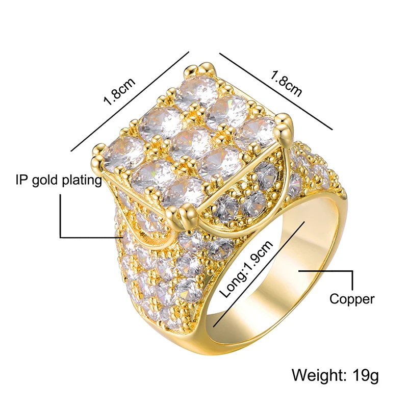 US7 Bling кубический циркон квадратное кольцо медный материал Золото Серебро Цвет