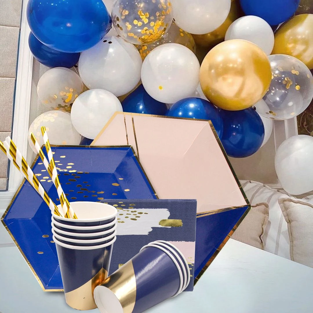 1Set Blue Gold Disposable Tableware Paper Cup/Plates/Napkin Table Setting Bling Decoration For Wedding Party Birthday Supplies 
1Set Blue Gold Disposable Tableware Paper Cup/Plates/Napkin Table Setting Bling Decoration For Wedding Party Birthday Supplies