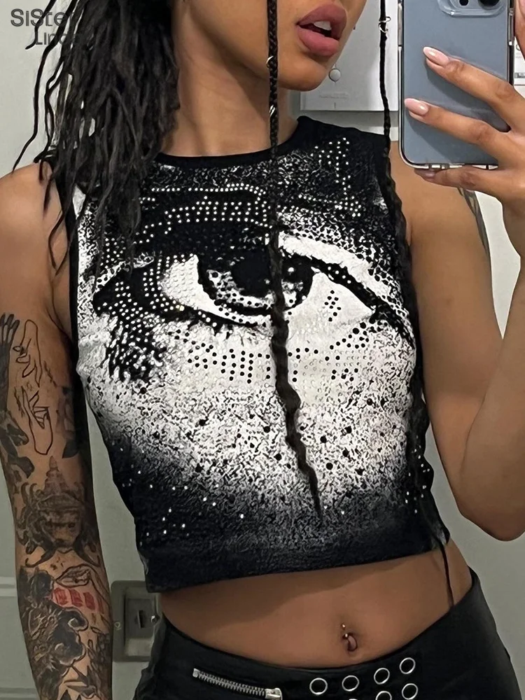 Sisterlinda Eye Print Gothic Punk Style Women Tank Tops Summer Casual Trend Elastic Skinny Sporty Tees Femme Streetwear Outfits
Sisterlinda Eye Print Gothic Punk Style Women Tank Tops Summer Casual Trend Elastic Skinny Sporty Tees Femme Streetwear Outfits