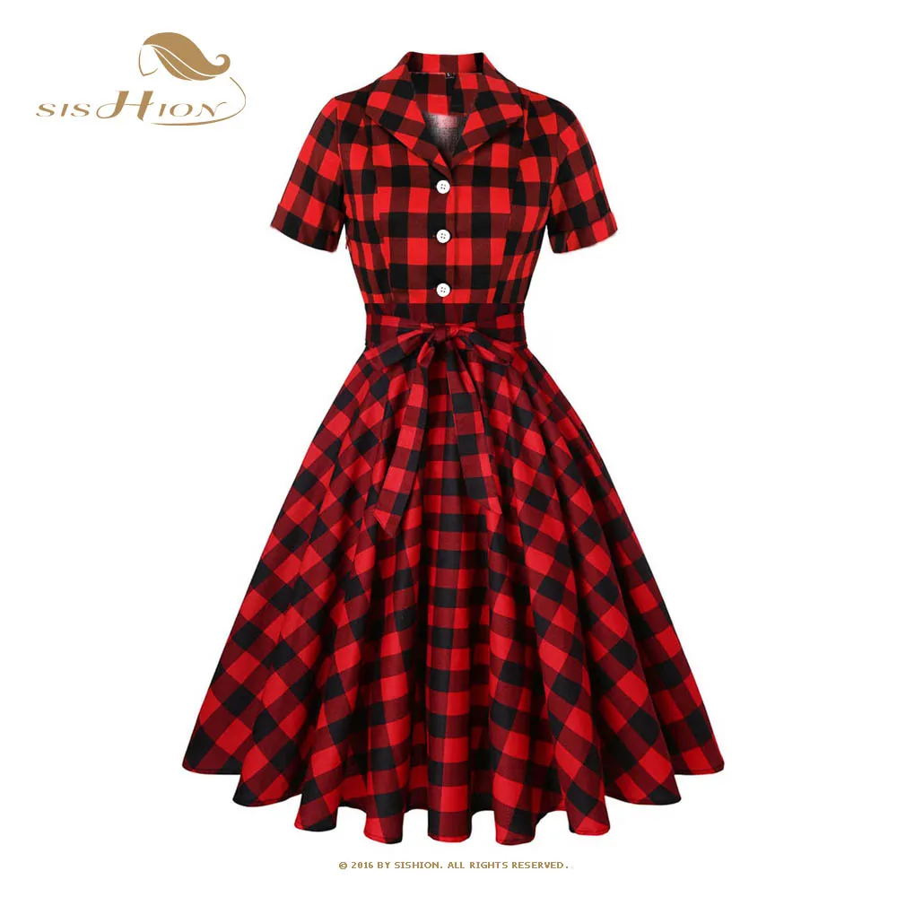 SISHION Women Short Sleeve S-4XL Plus Size Cotton Vintage Plaid Dress SD0002 Checkerboard Black Red Vintage Summer Dress Robes
SISHION Women Short Sleeve S-4XL Plus Size Cotton Vintage Plaid Dress SD0002 Checkerboard Black Red Vintage Summer Dress Robes