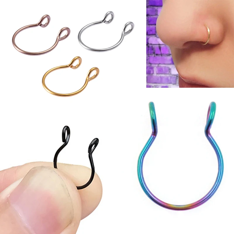 

1-5pcs Fake Nose Ring Hoop Septum Piercing Lip Rings Set U Shaped Clip Stud Stainless Steel Horseshoe Body Jewelry for Women 20G