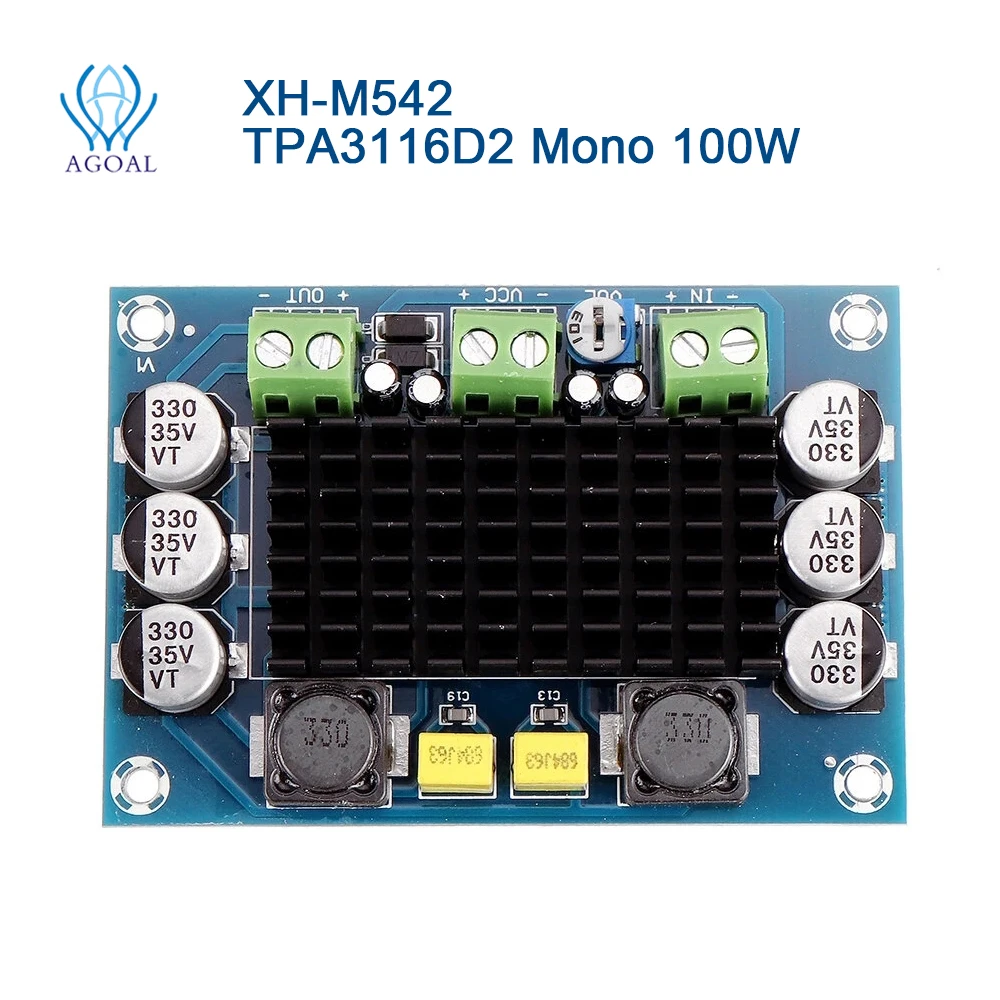 XH-M542 TPA3116D2 Mono 100W Digital Amplifier Board Digital Audio Power DIY HIFI Amp Module 12-26V DC
XH-M542 TPA3116D2 Mono 100W Digital Amplifier Board Digital Audio Power DIY HIFI Amp Module 12-26V DC