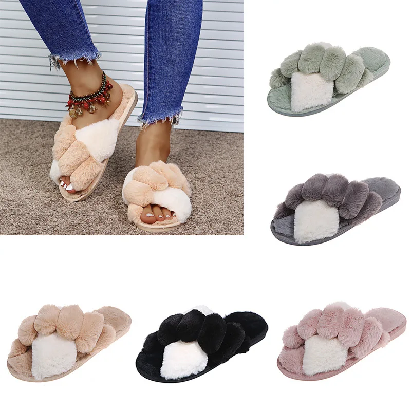 Women Plush Slippers Soft Furry Shoes Solid Color Faux Fur Slippers Autumn Winter Warm Lady Home Interior Open Toe Slippers
Women Plush Slippers Soft Furry Shoes Solid Color Faux Fur Slippers Autumn Winter Warm Lady Home Interior Open Toe Slippers