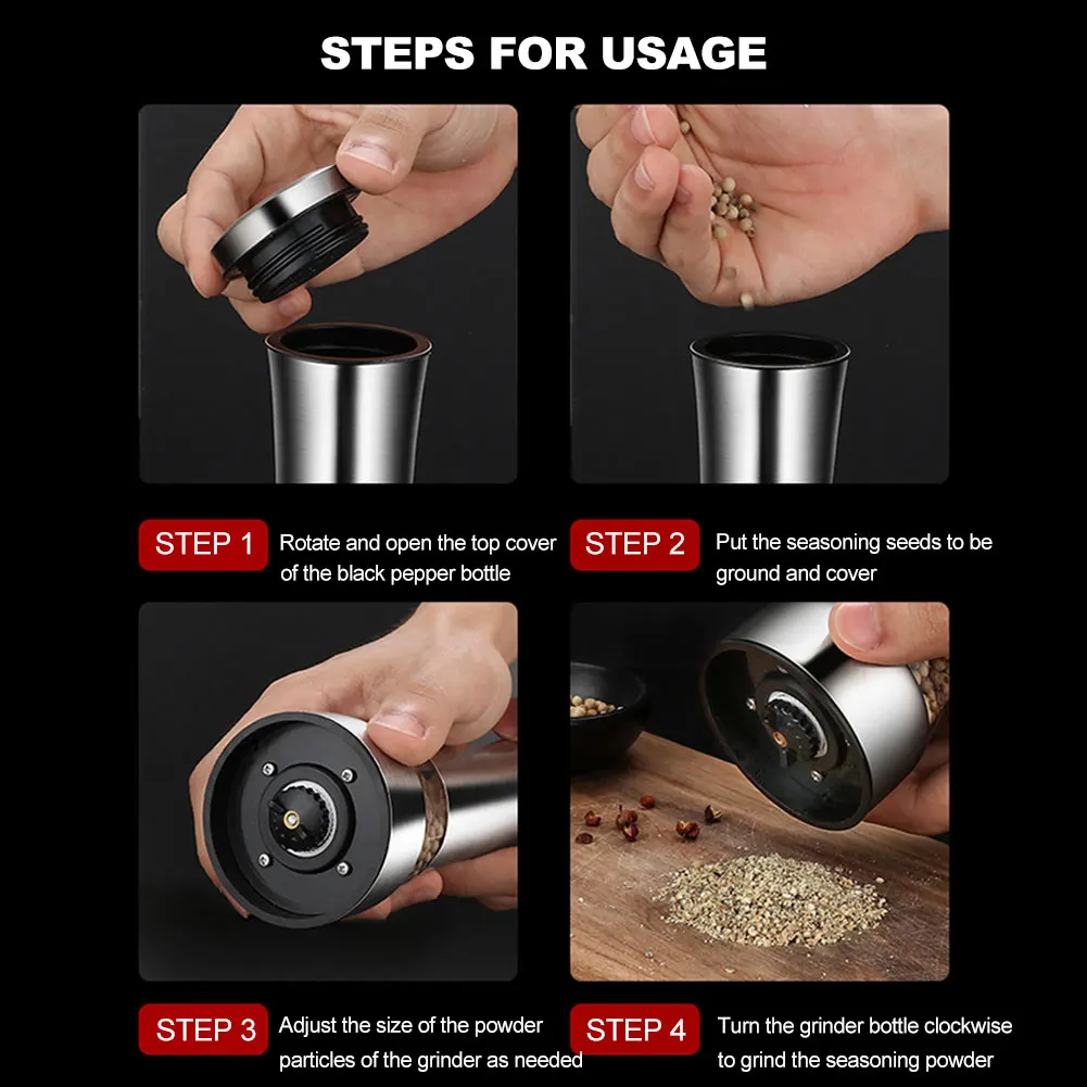 Stainless Steel Pepper Grinder Set Black Pepper Salt Coffee Seasoning Grinder Seasoning Bottle Adjustable Kitchen Grinding Tools
Stainless Steel Pepper Grinder Set Black Pepper Salt Coffee Seasoning Grinder Seasoning Bottle Adjustable Kitchen Grinding Tools