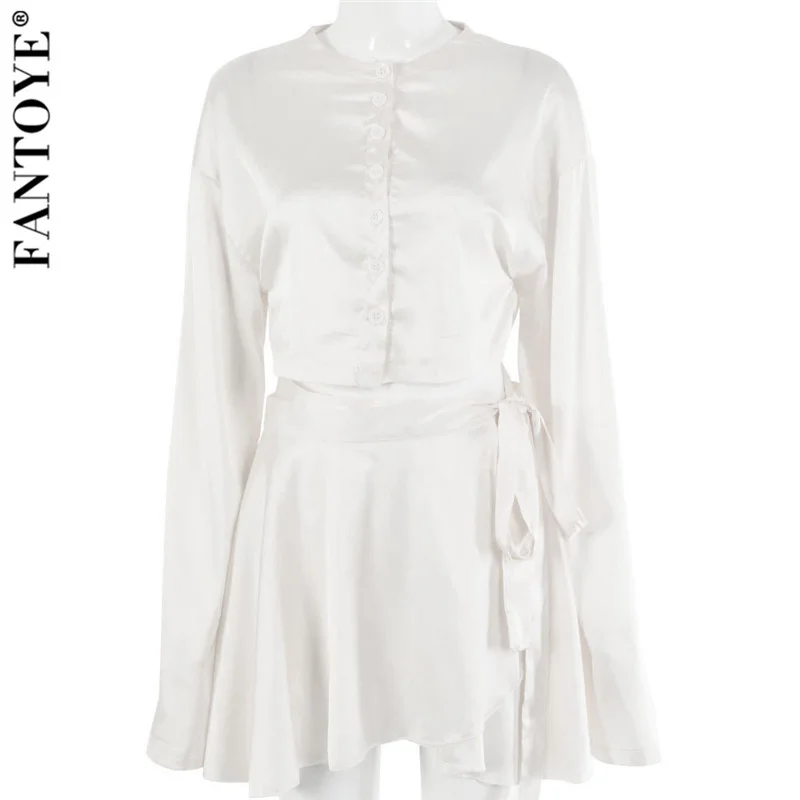 Fantoye Casual Satin Two Piece Dress Set For Women White O-neck Button Top Bandage Mini Pencil Skirts Outfits Fashion Party Suit
Fantoye Casual Satin Two Piece Dress Set For Women White O-neck Button Top Bandage Mini Pencil Skirts Outfits Fashion Party Suit
