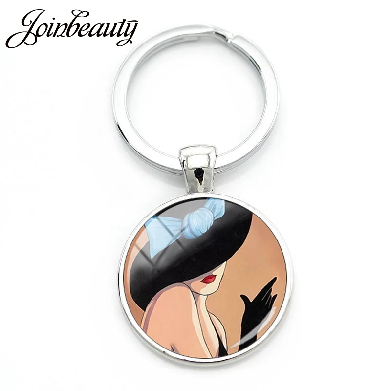 

JOINBEAUTY Fashion Modern Girl Pattern Glass Cabochon Dome Keychain Charms Key Chain Keyring Key Holder Jewelry Gift MD04