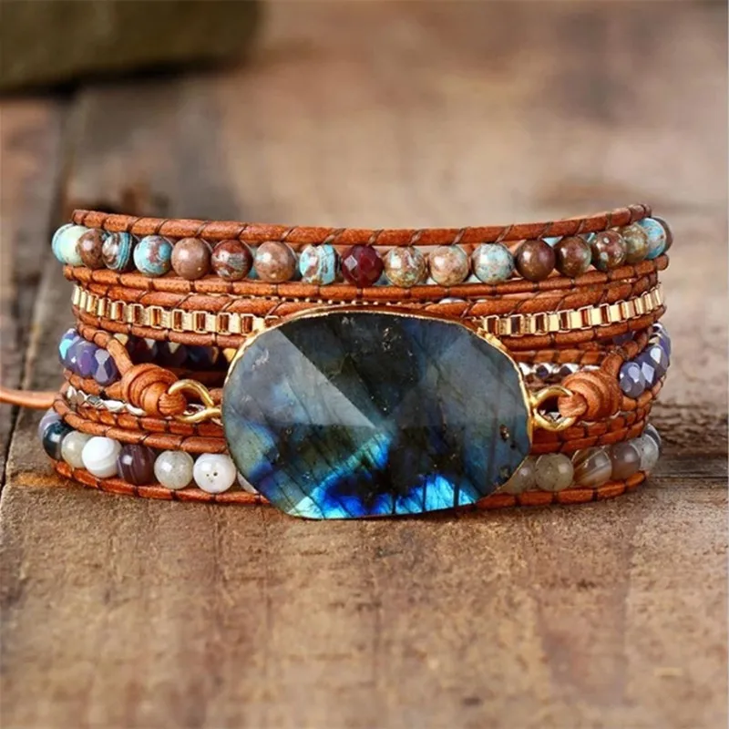 

Opal Charm Hand Woven Multi-layer Leather Bracelet Bohemian Lovers Bracelet Women's Love Gift Bracelet Gemstone Bracelet