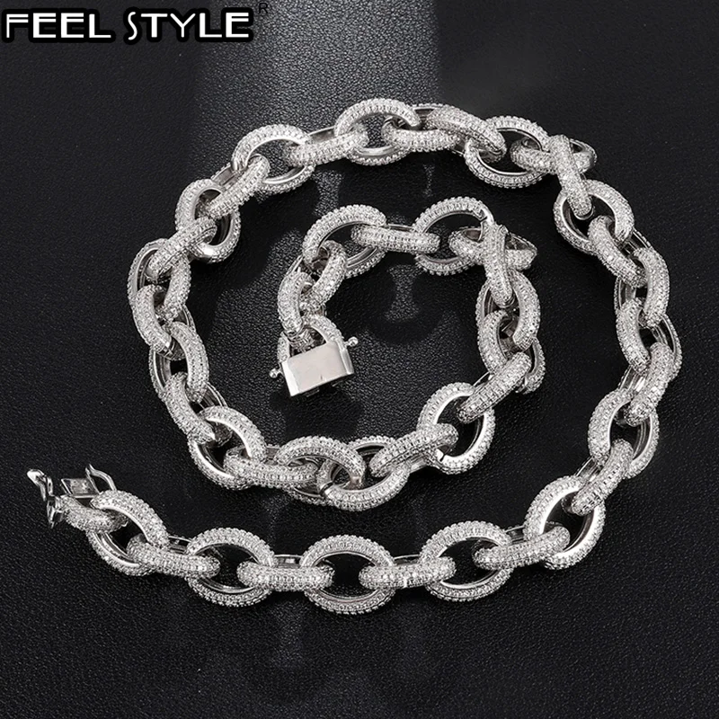 

12MM Iced Out AAA CZ Twisted Oval Cuban Link Chain Necklace Big Clasp Gold Gold Color Zircon For Men Hip Hop Copper Jewelry