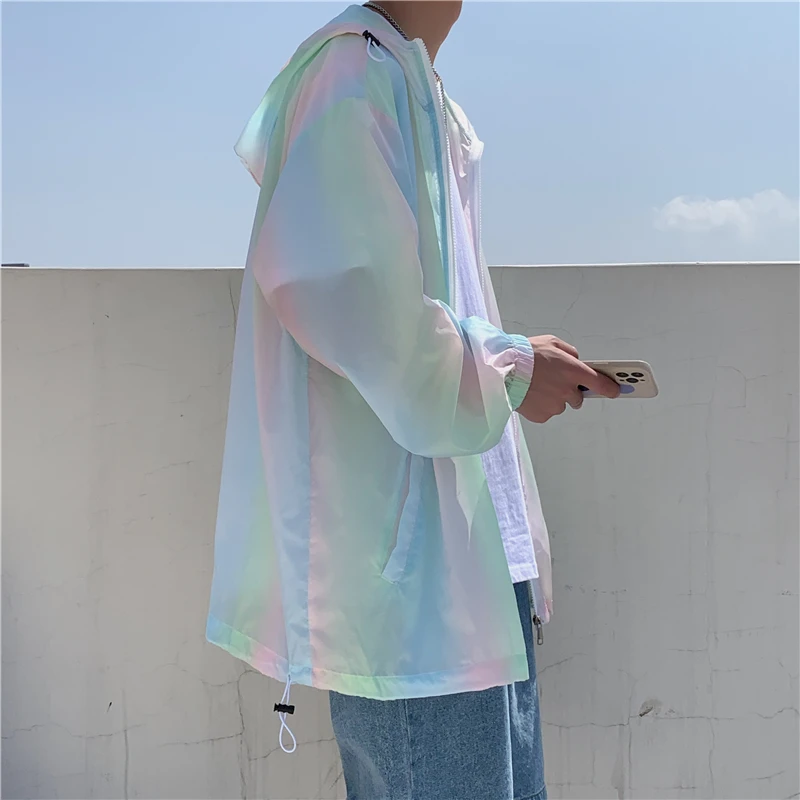 Мужская куртка-бомбер радужной расцветки Солнцезащитная одежда летние тонкие