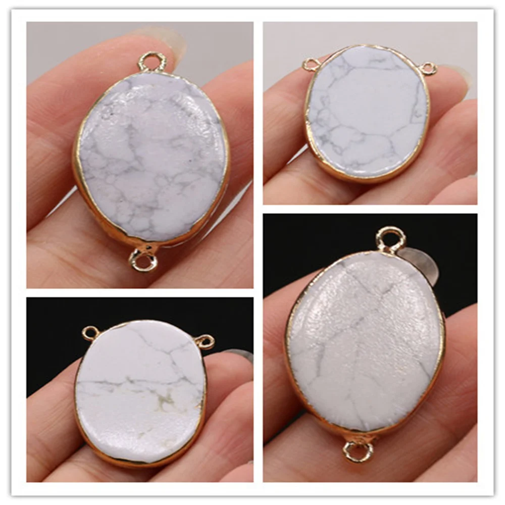 Natural Semi-precious Stone Egg Shaped Gold-plated Edge White Turquoise Double Ring Connector Pendant forJewelry Making Necklace
Natural Semi-precious Stone Egg Shaped Gold-plated Edge White Turquoise Double Ring Connector Pendant forJewelry Making Necklace
