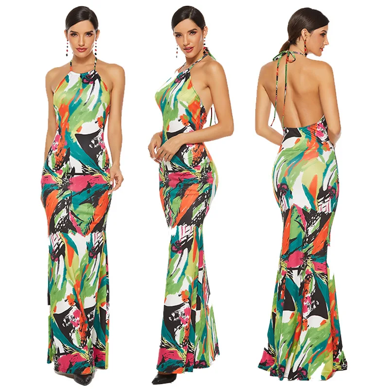 Women Fashion Printed Sexy Robe Summer Dress Sleeveless Halter Slim Long Dress Lace-up Backless Evening Party Dress Maxi Vestido
Women Fashion Printed Sexy Robe Summer Dress Sleeveless Halter Slim Long Dress Lace-up Backless Evening Party Dress Maxi Vestido
