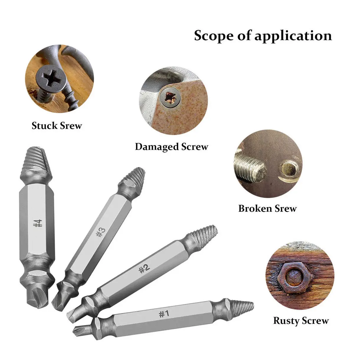 New And High Quality Broken Damaged Bolt Remover Speed Out Screw Extractor Drill Bits Guide 4Pcs Set
New And High Quality Broken Damaged Bolt Remover Speed Out Screw Extractor Drill Bits Guide 4Pcs Set