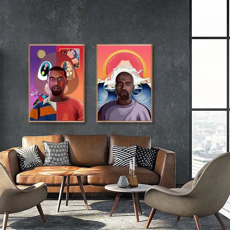Хип хоп раппер Канье Уэст плакат абстрактный Рисунок настенная живопись холст