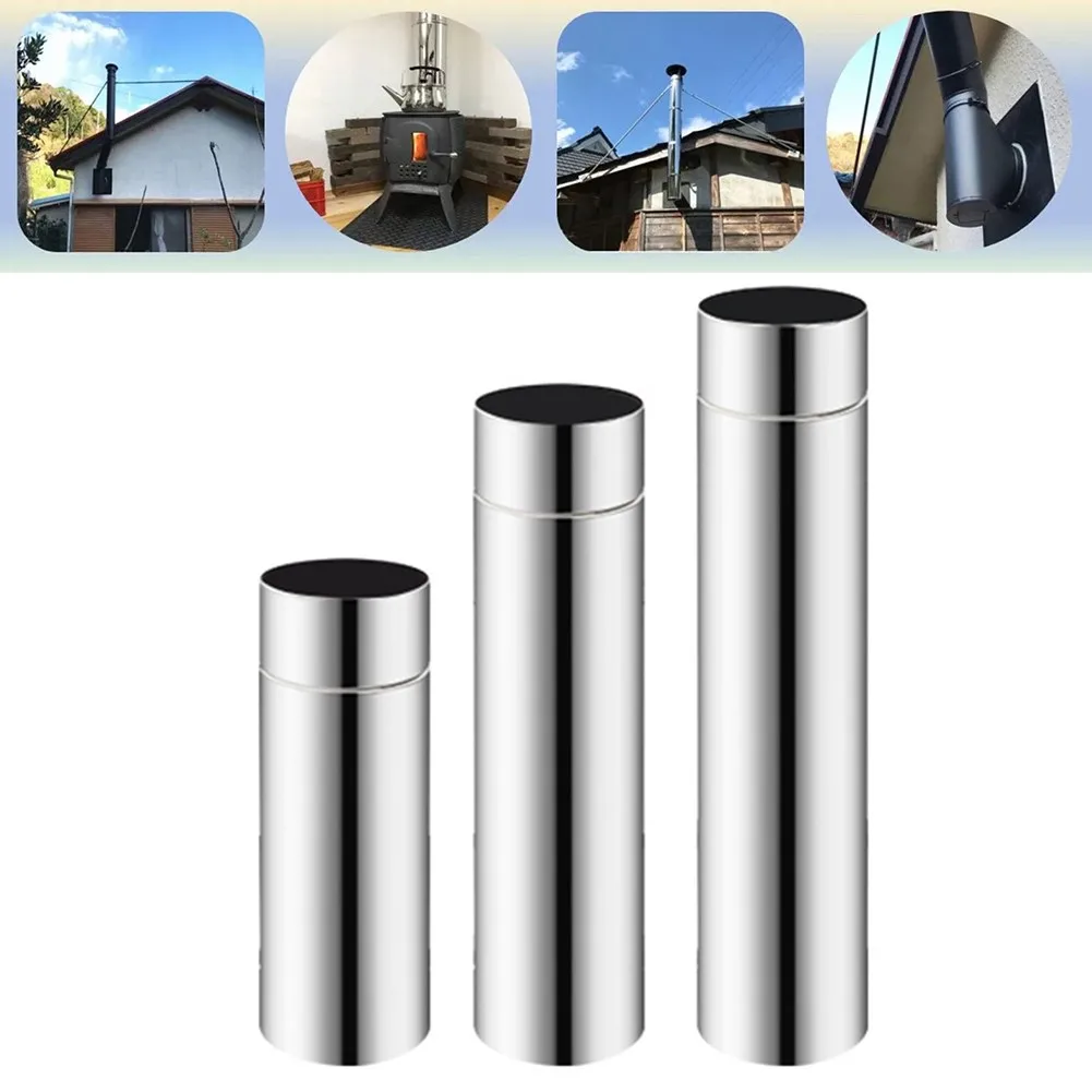 

20/40cm Straight Style Stainless Steel Stove Pipe Chimney Flue Liner 60mm 90 Degree Elbow Gas Heater Exhaust Pipe Decorative Cap