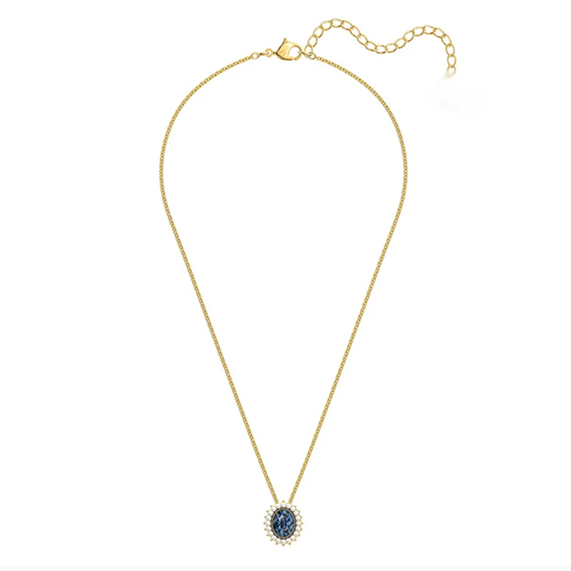 New Fashion Jewelry SWA New Blue Crystal Necklace Retro Blue Advanced Crystal Pearl Decoration Ladies Romantic Luxury Gift