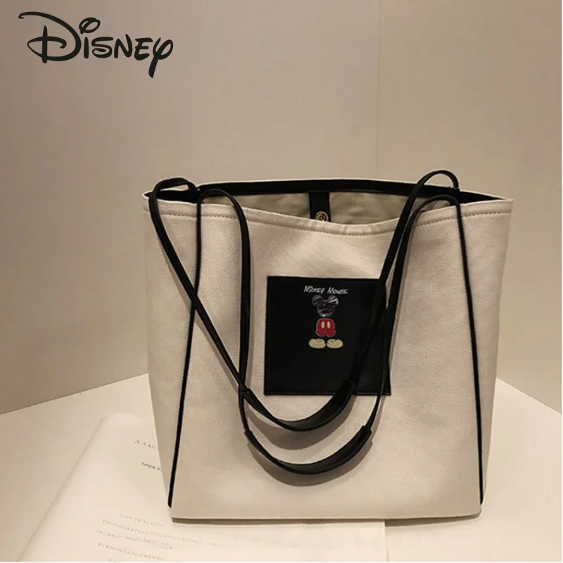 

Новая модная дамская сумочка Disney 2021, Холщовая Сумка большой вместимости с магнитной застежкой и мультяшным Микки Маусом, женская сумка чере...