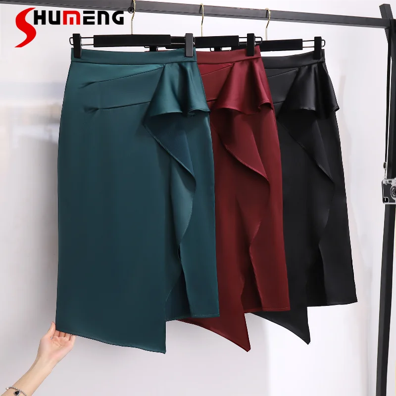 Sexy Midi Wrap Skirt Ladies 2021 New Temperament High Waisted Silky Silk Ruffles Irregular Mid-Length Skirts for Women Summer
Sexy Midi Wrap Skirt Ladies 2021 New Temperament High Waisted Silky Silk Ruffles Irregular Mid-Length Skirts for Women Summer