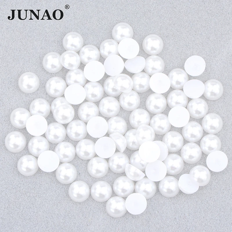 

JUNAO 2 4 6 8 10 12 14mm Wholesale White Beige Flatback Pearls Half Round Imitation Beads Non Hot Fix Nail Art Decoration