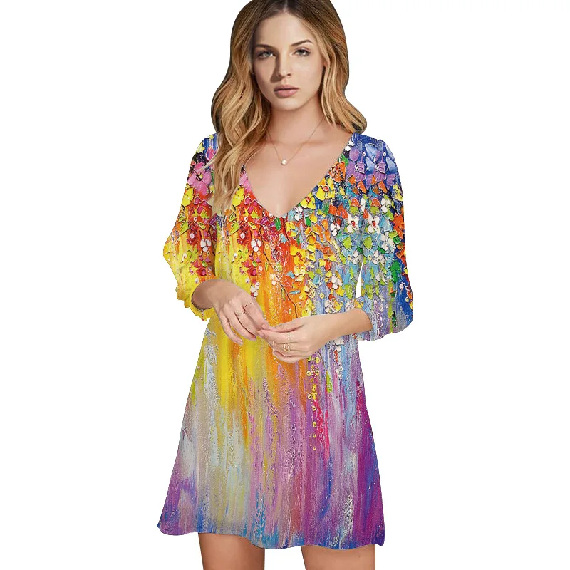 2022 New woman fashion Casual Loose Sexy V Neck Mini Dresses Printed Flower 3/4 Sleeve Dresses Vestidos for summer Vacation
2022 New woman fashion Casual Loose Sexy V Neck Mini Dresses Printed Flower 3/4 Sleeve Dresses Vestidos for summer Vacation